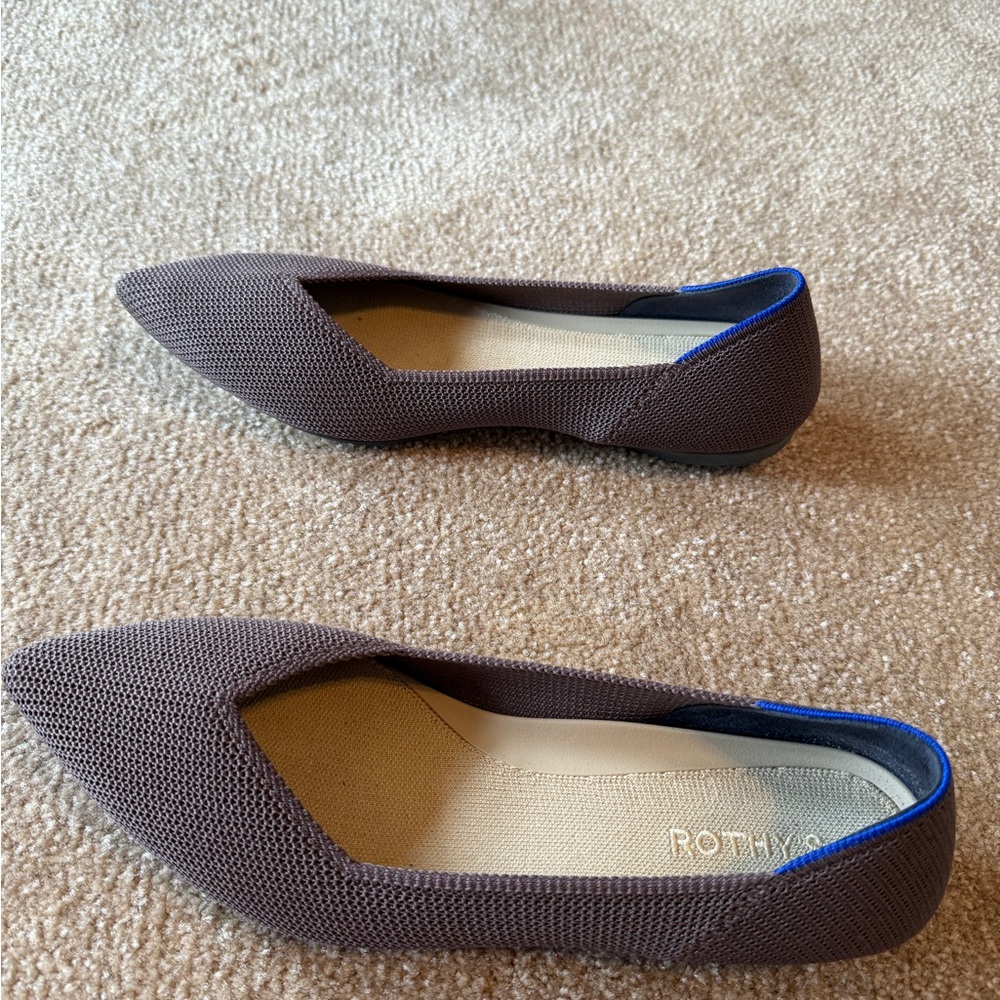 Rothy's Plum Pointed Toe Flats with Blue Trim - Picture 3 of 4